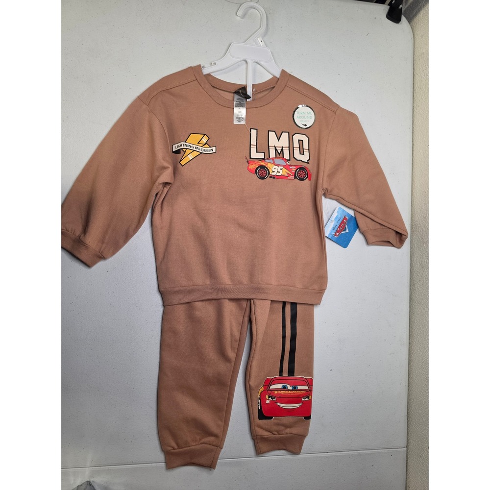 Disney Pixar Cars Lightning McQueen LMQ Brown Sweatshirt Pants Set Kids Size 4